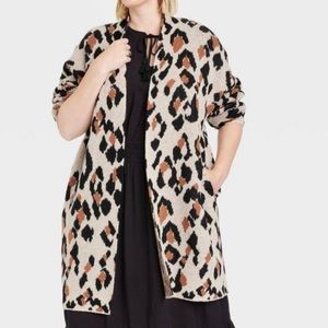 NWT Knox Rose sweater duster cardigan open front cozy leopard pockets size 4X